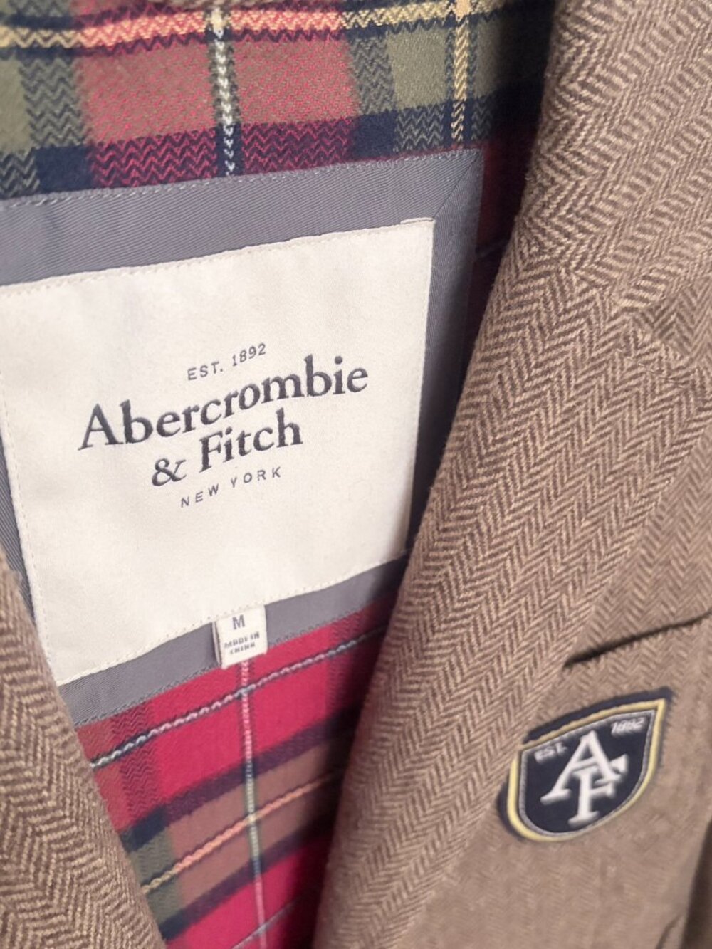 NWOT Abercrombie & Fitch Brown Herringbone Wool Blazer - Size M - Picture 2 of 4